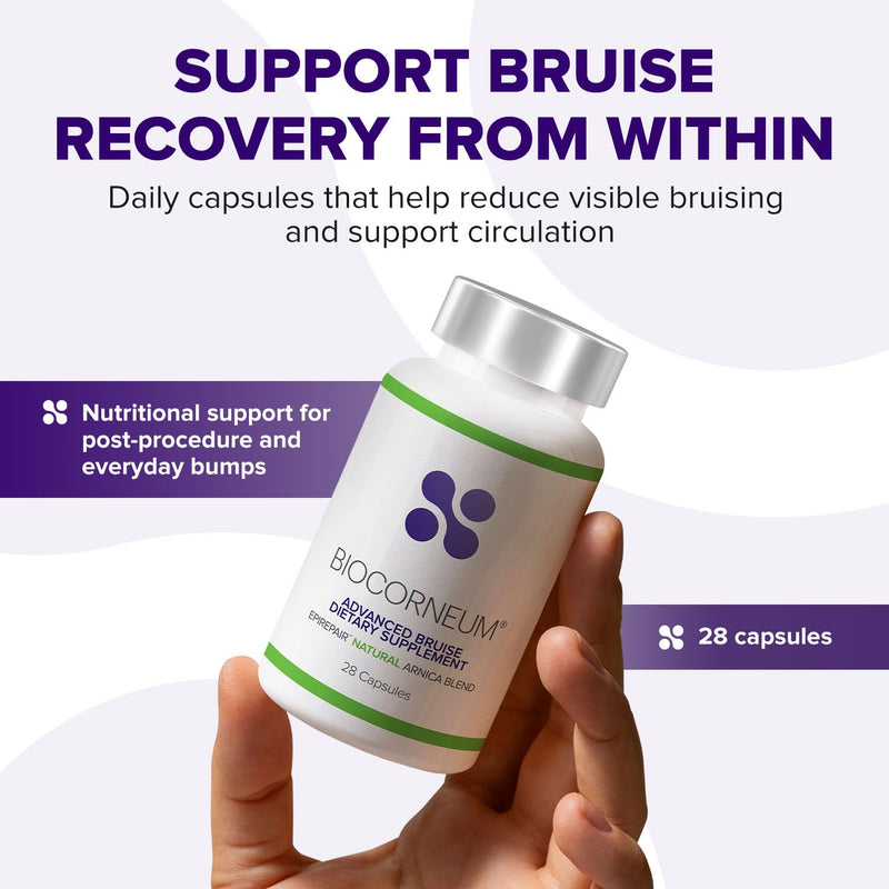 BIOCORNEUM Bruise Supplement with Arnica, Bromelain & Zinc, 28 Capsules | Advanced Bruise Remedy, Internal Support for Visible Recovery, Vitamin K1, K2, C, Bromelain for Bruising and Swelling