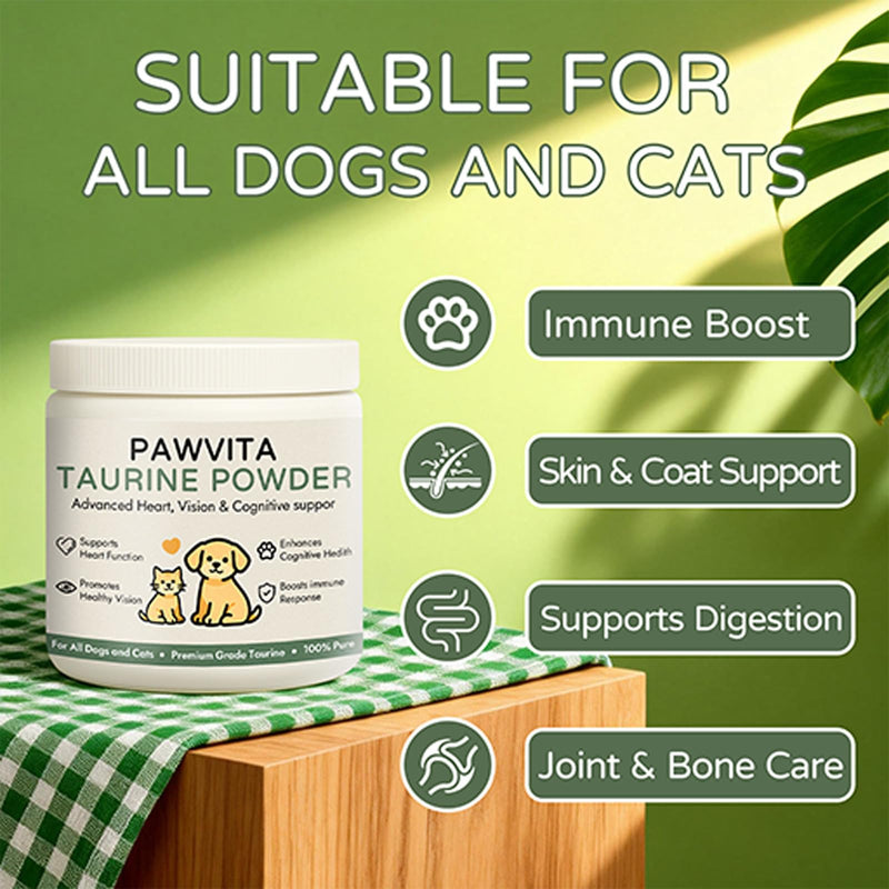 Pawvita Taurine Supplement – 99.9% Pure Taurine Powder for All Dogs and Cats，Advanced Heart, Vision & Cognitive suppor, Easy to Mix in Food200g(1)