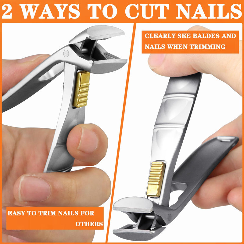 Toenail Clippers for Thick Toenails-Angled Head,Toe Nail Clippers for Thick Nails for Seniors,Finger Nail Clippers for Men with Wide Jaw Opening, Heavy-Duty Nail Cutters Silvery