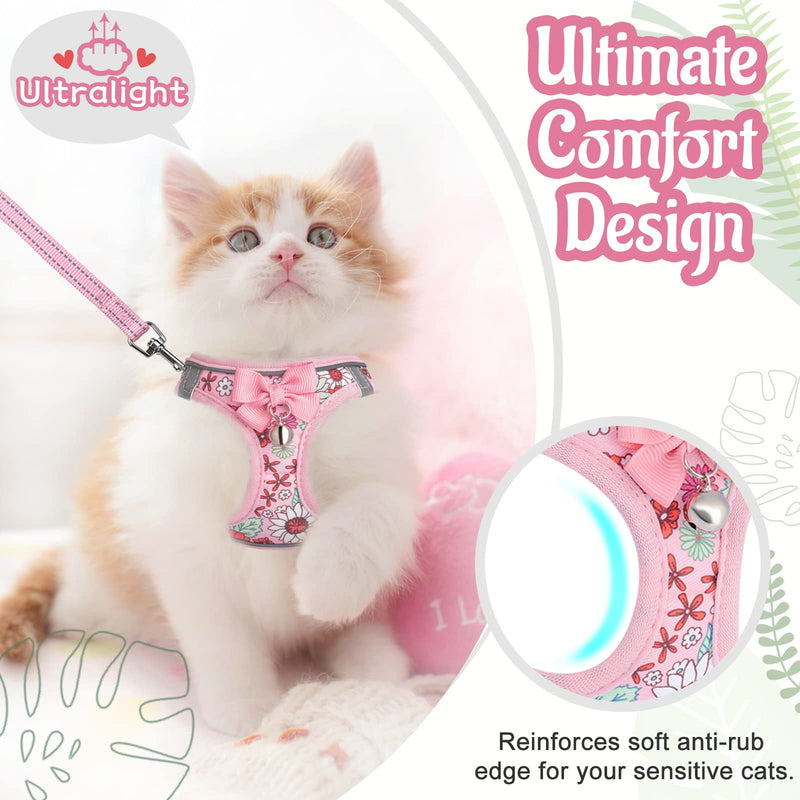 Cat Harness and Leash Escape Proof for Walking, Adjustable Soft Kitten Harness with Reflective Straps Step in Cat Vest Harness for Small Kitten and XS Dogs (Pink, S-Chest(11.8"-13.7")) S-Chest(11.8"-13.7") Pink - BeesActive Australia