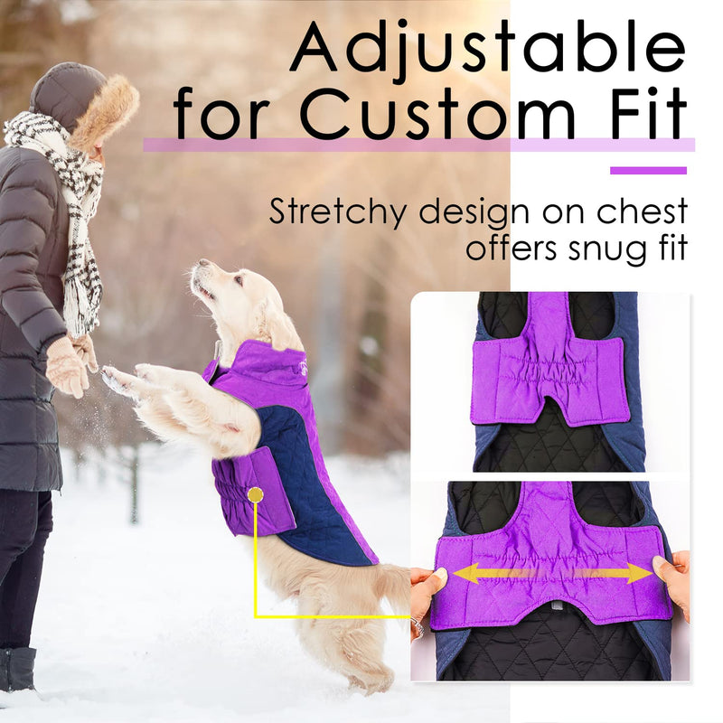 ThinkPet Dog Cold Weather Coats - Cozy Waterproof Windproof Reversible Winter Dog Jacket, Thick Padded Warm Coat Reflective Vest Clothes for Puppy Small Medium Large Dogs M(Chest 18¾-20", Back 12" ) Purple - BeesActive Australia