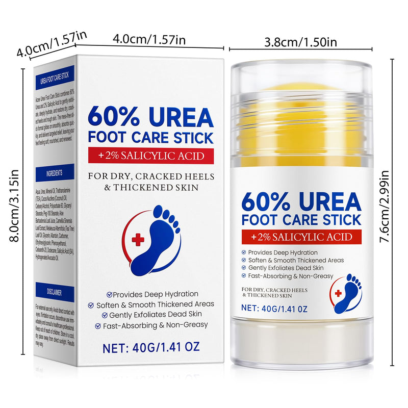 60% Urea with 2% Salicylic Acid Foot Care Stick, Maximum Strength Urea Foot Cream Callus Remover for Dry Cracked Heels, Hands, Knees, Exfoliating Moisturizer, Dead Skin Remover Foot Balm 1.41oz 1.41 Fl Oz (Pack of 1) - BeesActive Australia