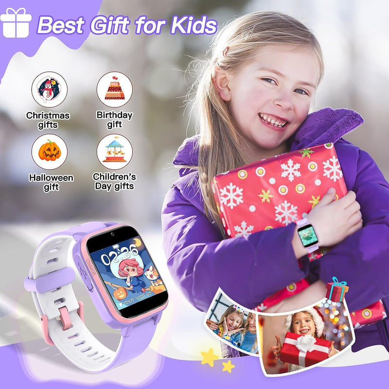 ZONEY Kids Camera Smartwatch, Game Watch Toy with Music Player, Kids Video Smart Watch with Puzzle Games, Flashlight,Alarm Clock,Pedometer, Watch for Boys Girls (Purple)