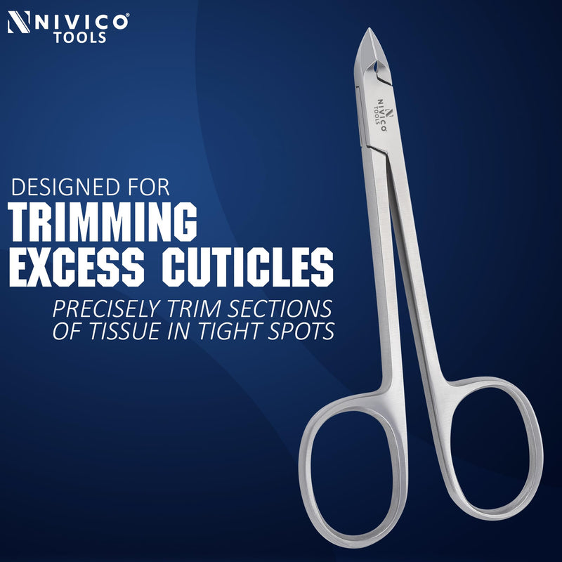NIVICO Cuticle Nipper with Rings, 10cm, 5mm Tip, Cuticle Trimmer - Satin Finish Podiatry Cuticle Nippers for Manicure & Pedicure Professional Cuticle Remover Tool