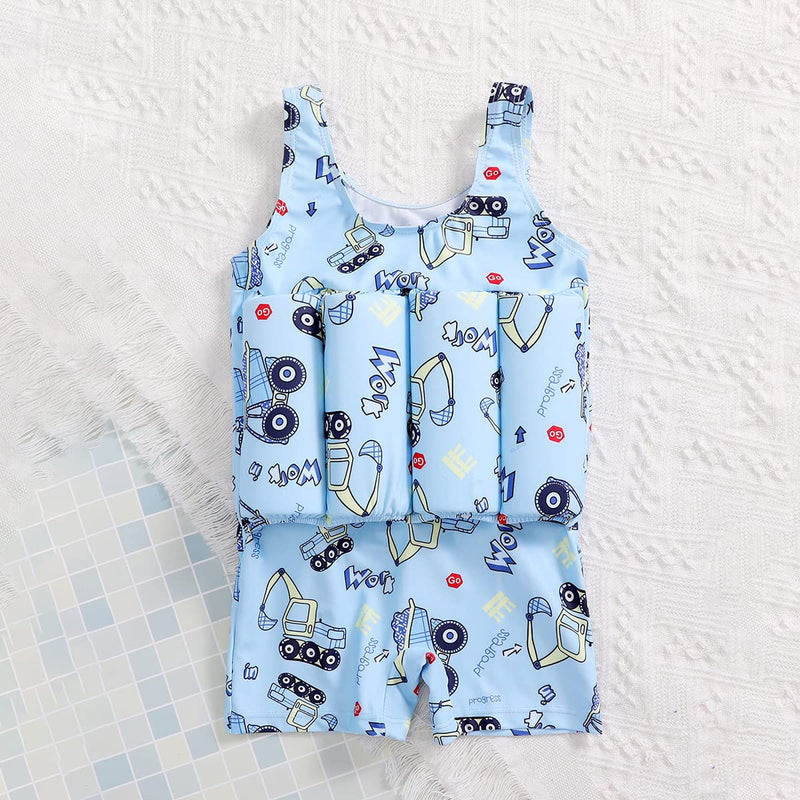 Kids Float Swimsuit Buoyancy Sticks for Baby Boys Girls One Piece Floating Swim Vest Training Aid Swimwear Blue-Car 2-3 Years