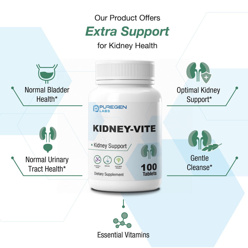 Puregen Labs Kidney-Vite | Premier Kidney, Renal Support | Non-GMO, Gluten-Free, No Artificial Color Additives - 100 Vegetarian Tablets 1