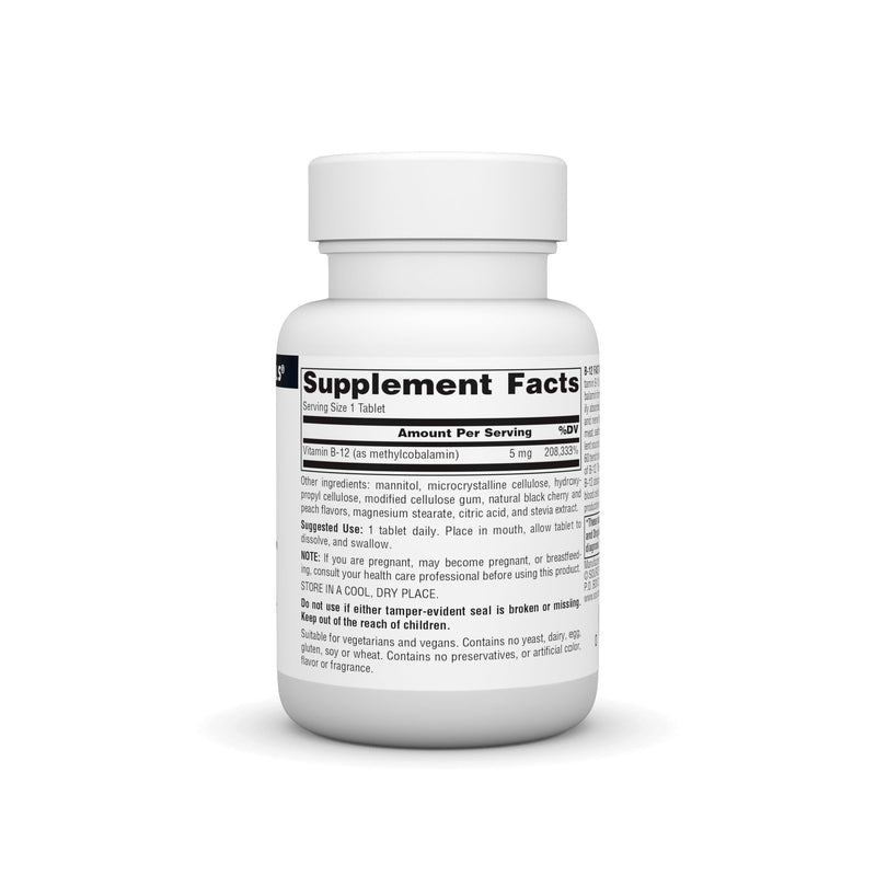 Source Naturals, Vitamin B-12-5 mg - 60 Fast Melt Vegan Formula | Supports Energy Production