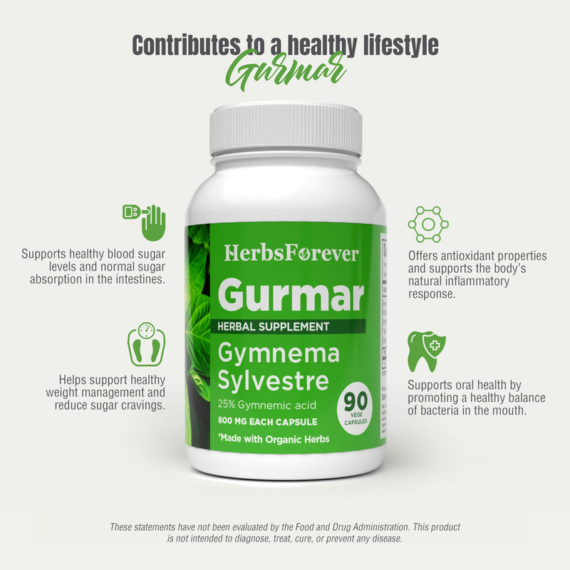 Gurmar Capsules | Gymnema Sylvestre Extract 7:1 | 90 Vegan Capsules | Ayurvedic Herbal Supplement | Supports Healthy Sugar Metabolism & Wellness 90 Count (Pack of 1) - BeesActive Australia