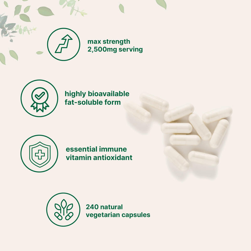 Liposomal Vitamin C 2,500mg, 240 Veggie Capsules | Highly Bioavailable Fat Soluble Form | Immune Support & Antioxidant Supplement | Liposomal Delivery for Superior Absorption | Non-GMO, Gluten Free