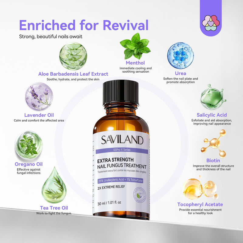 SAVILAND Toenail Fungus Treatment Extra Strength FSA-HSA: 2X Extreme Nail Repair for Discolored and Damaged Nails Toenail Softener Yellow Toenail Foot Toe Thick Nail Fungus Treatments Solution 2 fl oz - BeesActive Australia