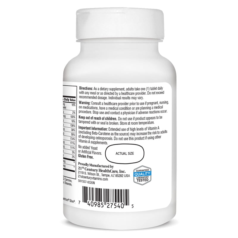 21st Century Sentry Senior Men 50+ Multivitamin Tablets, 100 Count | Complete Daily Multivitamin & Multimineral, Compare VS. Centrum® SILVER Men 50+, Men 50 Plus, Supports Heart 100 Count (Pack of 1)