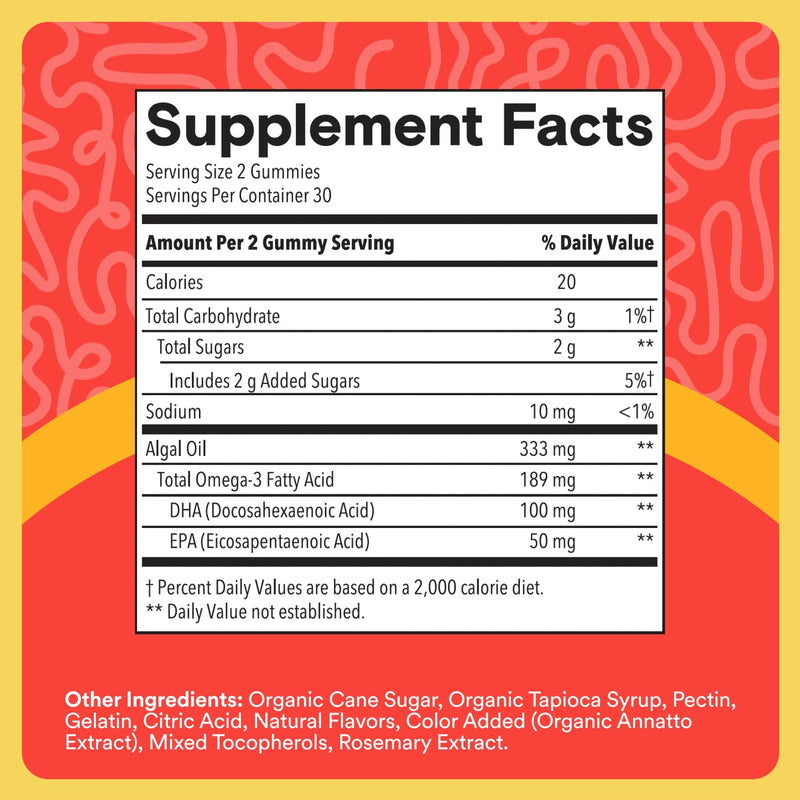 SmartyPants Kids Vitamins Cognitive Omega-3 Brain Gummies with DHA & EPA, Citrus Strawberry, 60 Count (30 Day Supply)