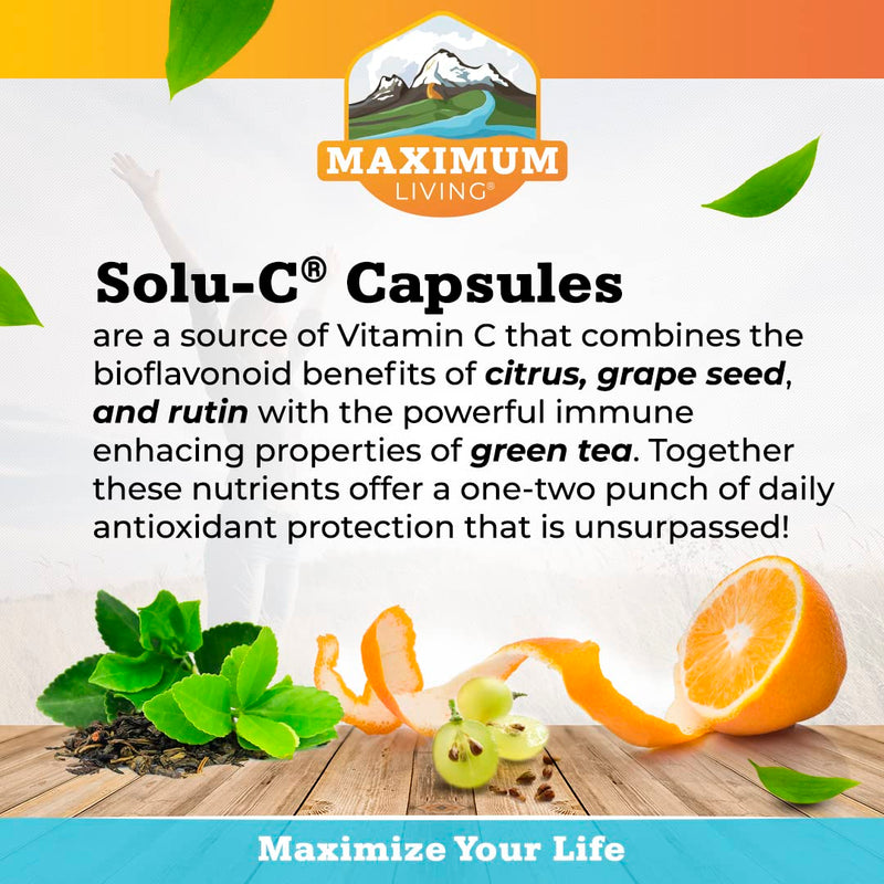 Maximum Living Solu-C with Green Tea - Vitamin C with Bioflavonoids and Rutin - Immune Support -120 Capsules Each - Pack of 2 120 Count (Pack of 2)