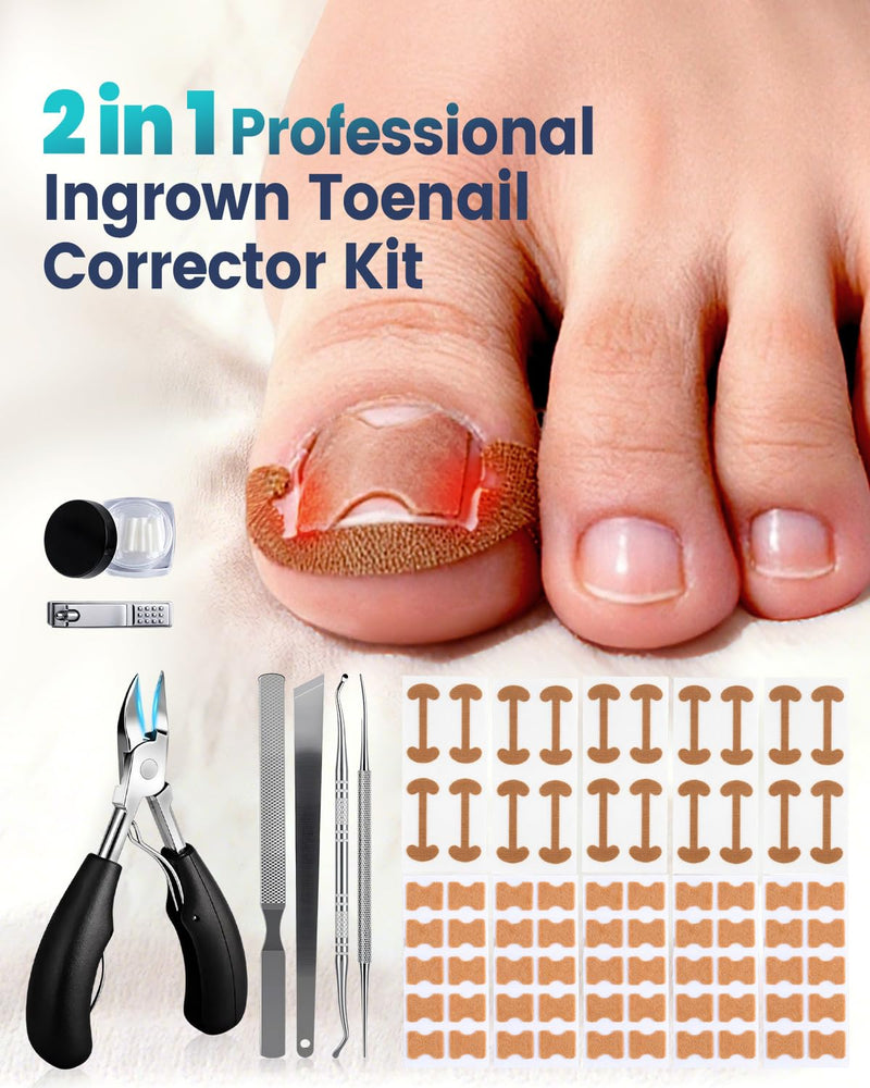 Professional Ingrown Toenail Corrector, 2-in-1 Ingrown Toenail Removal Kit with U-Shaped Strips and Correction Patch, Ingrown Toenail Clippers Tool Set- Effective Removal of Ingrown Toenails (Silver) Silver - BeesActive Australia
