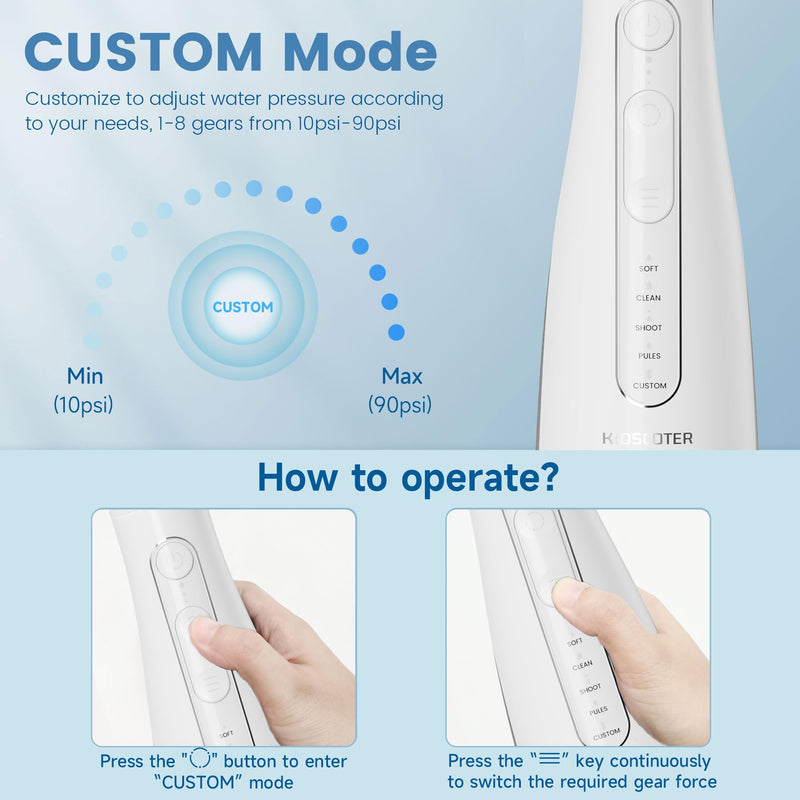 Water Flosser for Teeth with Detachable Washable Tank, 5 Modes Rechargeable Cordless Oral Irrigator, 300ml Portable Dental Flosser, IPX7 Waterproof for Home & Travel, White White 300ml
