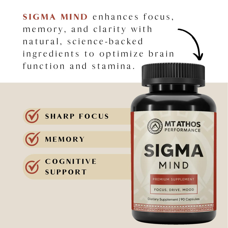 Sigma Mind | Potent Nootropic Formula to Support Cognitive Function, Improved Focus, Drive, and Mood | 30 Servings, 90 Capsules