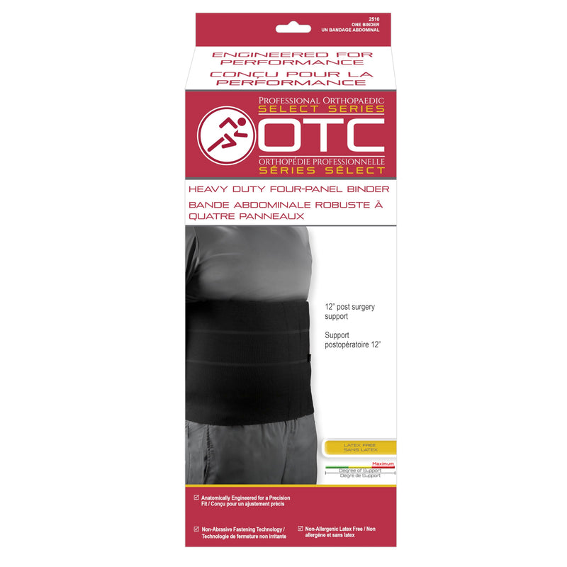 OTC Abdominal Binder, Four-Panel Body, Heavy Duty 12-Inch, Select Series Black 3X-Large (49-52 Inch)