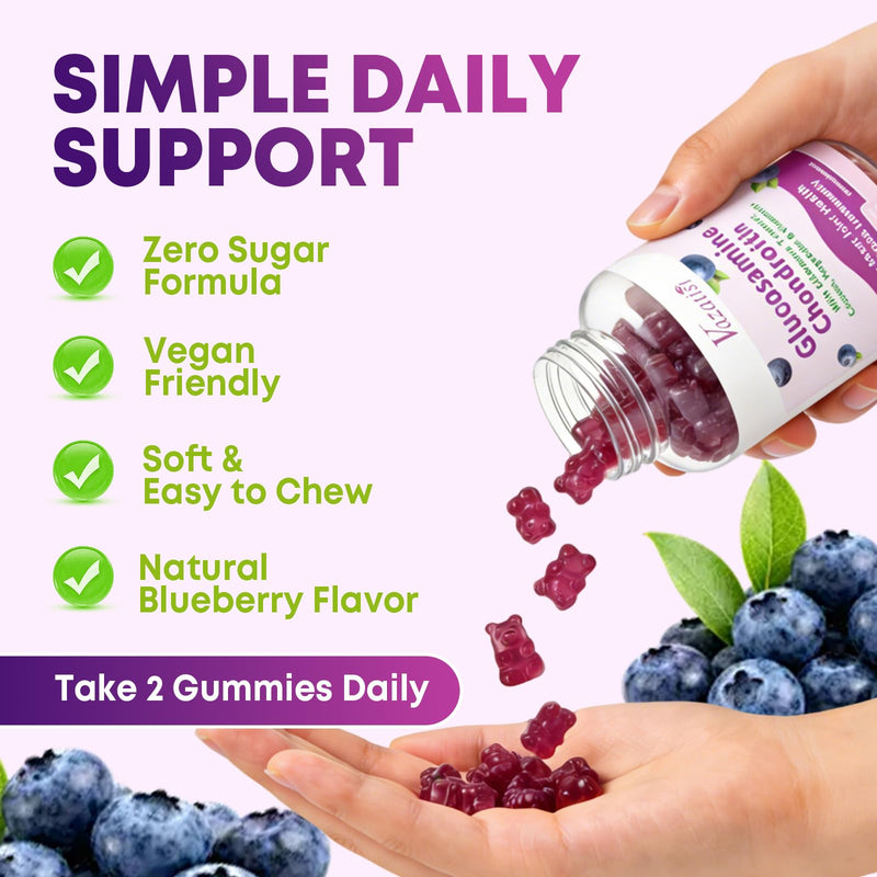 2 Pack Glucosamine Chondroitin Gummies - Glucosamine Chondroitin with MSM, Elderberry, Turmeric, Joint Support Supplement for Adults, Men & Women - Blueberry Flavor, 120 Cts 60 Count (Pack of 2)