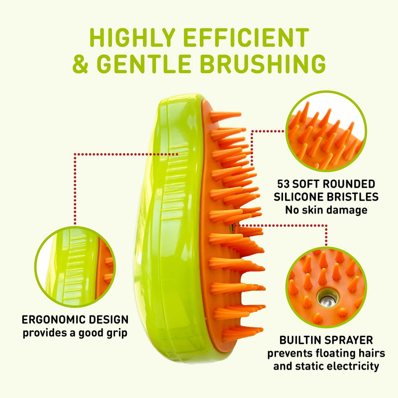 Cat Steam Brush for Shedding Massage & Dirt Removes Loose Tangled & Static Fur | Short & Long Haired Pet | Misting Water 3 in 1 Grooming Comb w Soft Bristles | Self Cleaning Dog Spray & Steamy Brush - BeesActive Australia