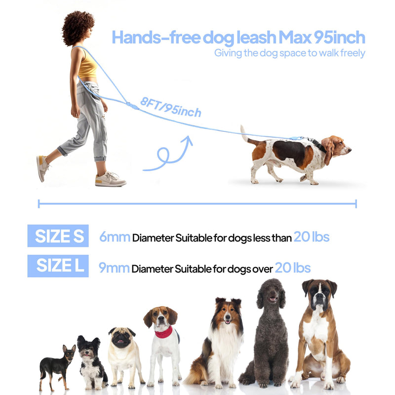 PetiFine Hands Free Dog Leash, Crossbody Waist Leash for Dog Walking, 8 ft Multifunctional Waterproof Standard Lead for Swimming,Running,Training (Small,Blue) Blue Small - 6mm Diameter - 6-20lbs - BeesActive Australia