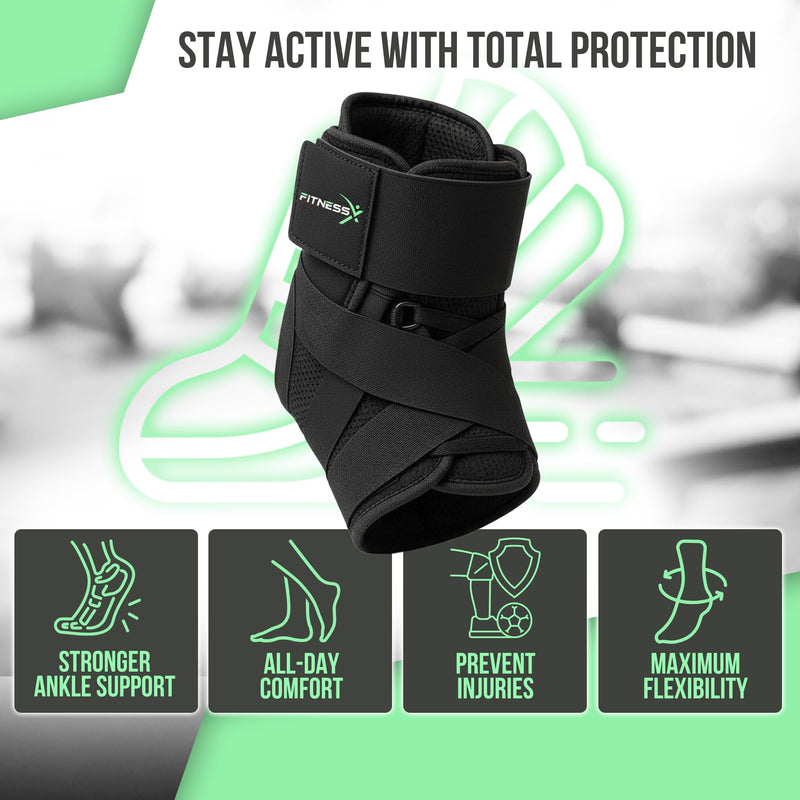 Lace-Up Ankle Brace for Men, Adjustable Sprained Ankle Brace for Women with Side Stabilizers and Straps, Breathable Compression Wrap, Foot Brace for Injured Foot, Sports, Recovery (S) Small