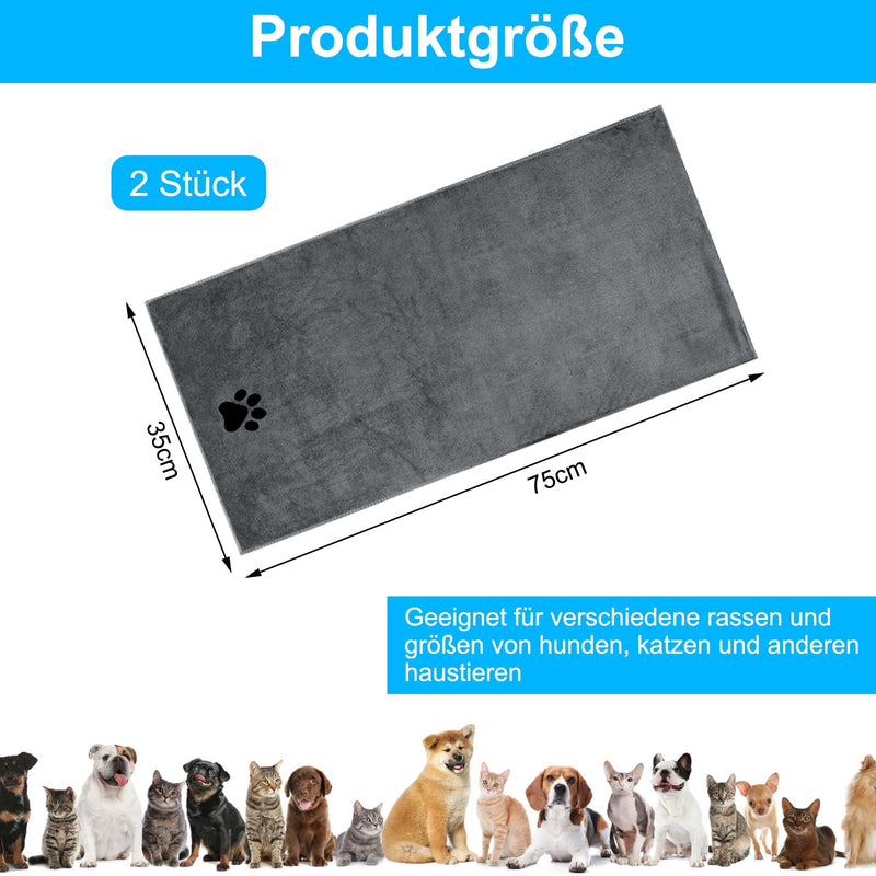 HENGBIRD Pack of 2 dog towels, extra absorbent, dog towels, dog accessories, dog neckerchief, microfibre towels, quick-drying towel for cats, dogs or other pets, 75 x 35 cm, grey - BeesActive Australia