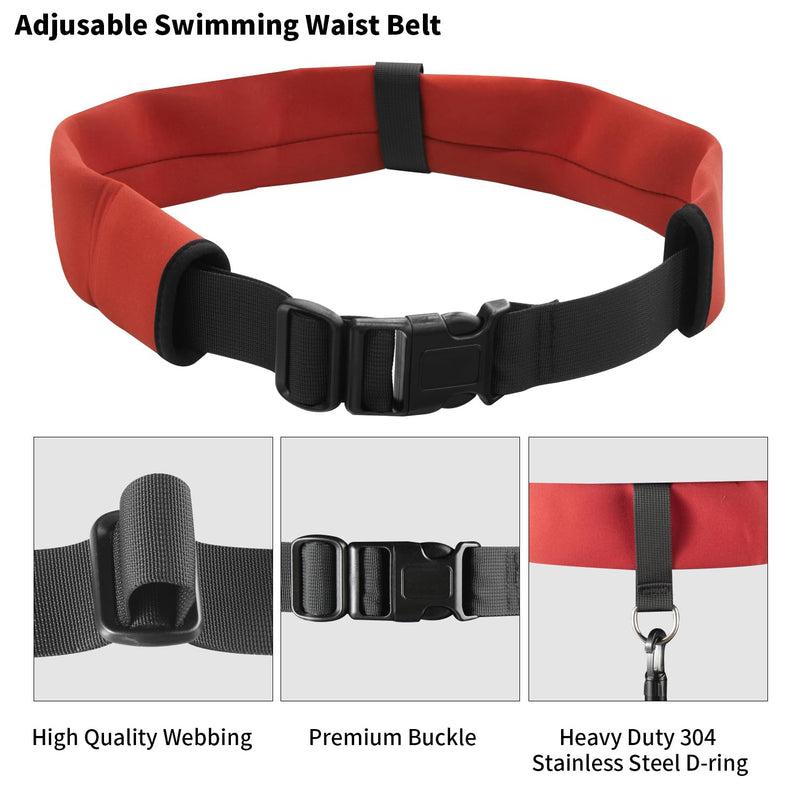 Swim Tether Resistance Belt Stationary Swimming, Pool Swim Bungee Training Belt, Swim Trainer Harness Belts for Adults Exercise Red