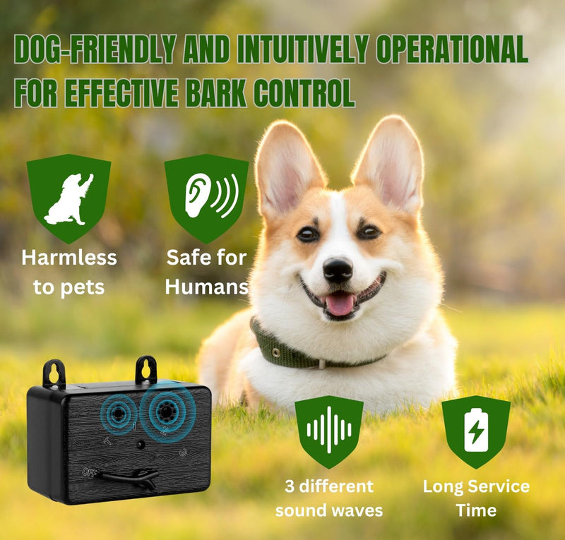 Anti Barking Device for Dogs, 50FT Ultrasonic Dog Bark Control Devices with Dual Speakers, 3 Adjustable Range Bark Box, IPX4 Waterproof Barking Deterrent, Safe for Pets & Humans, Indoor Outdoor Use