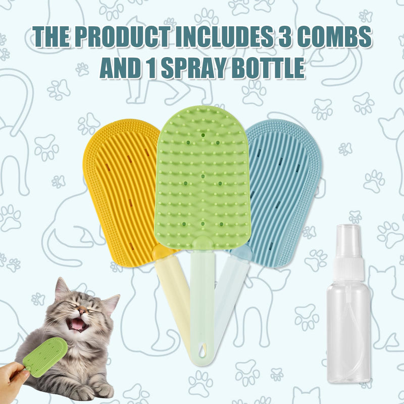 3pcs Cat Tongue Combs, 2024 New Cat Grooming Brushes with 1 Spray Bottle Cat Shedding Brush for Long Haired Cats Ice Cream Cat Fur Remover Comb for Easily Removes Fur Reducing Hairballs - BeesActive Australia
