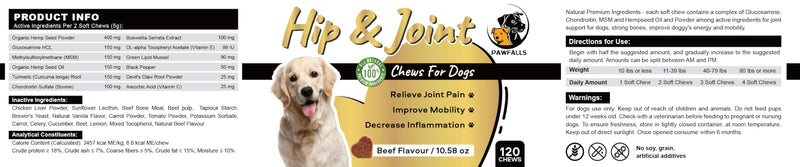HIP and Joint Chews – Dog Joint Supplement with Glucosamine, Chondroitin & MSM – Supports Cartilage, Hip & Joint Health – Soft Chews for Senior & Adult Dogs – 120 Chews, Natural Beef Flavor
