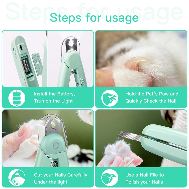 Sosayet Claw Grinder for Dogs Cats LED Light for Claw Scissors for Cats Dogs with Nail File and Splash-Proof Protective Device for Medium and Small Pets Claw Care (Green) - BeesActive Australia