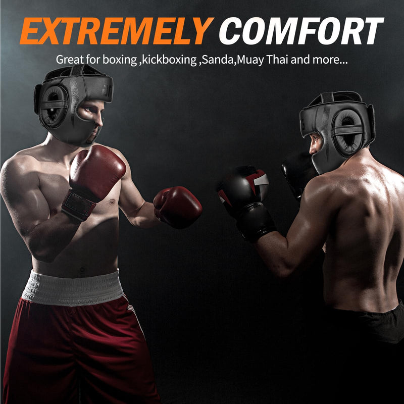 FIVING Headgear for Boxing,Martial Arts Headgear,Kickboxing Head Gear for Muay Thai,Grappling, Sparring, Kickboxing, Karate, Taekwondo Black/Black Medium