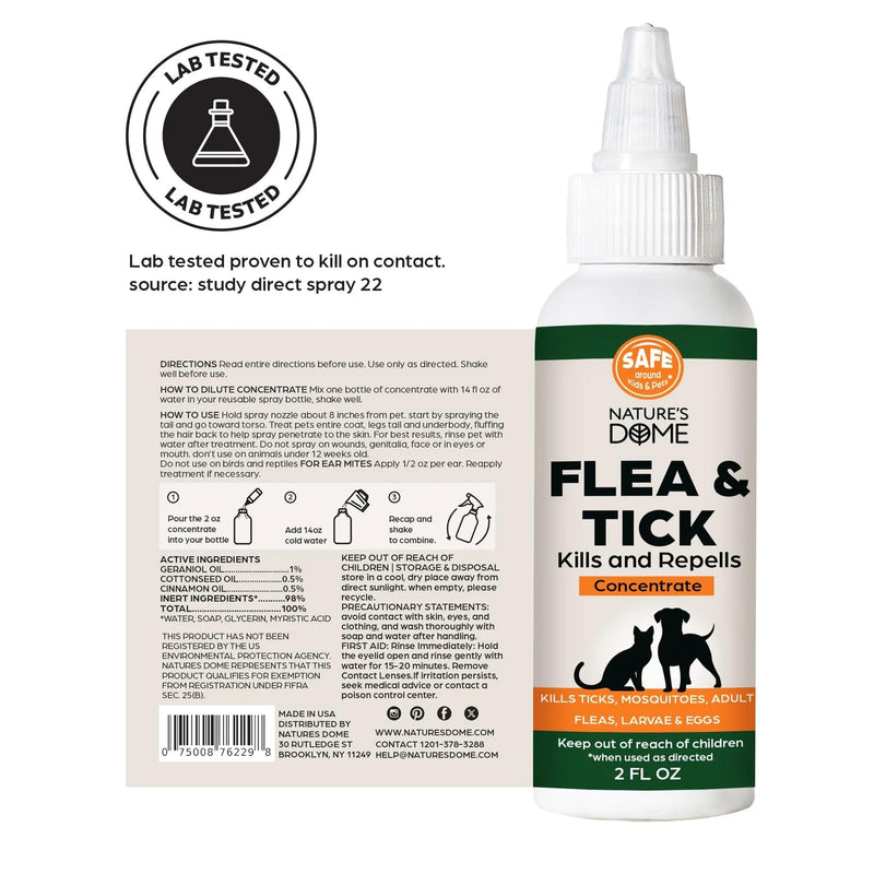 Nature’s Dome Flea & Tick Starter Kit – Makes 3 Bottles (16 oz Each) – Plant-Based, Eco-Friendly Formula – Kills & Repels Fleas, Ticks, Larvae & Eggs – Safe for Pets, Kids & Plants Citrus 16 oz (Pack of 3)