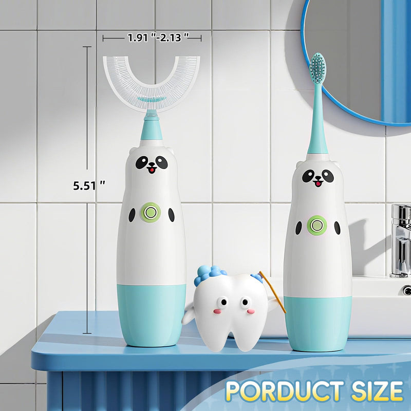 Kids U-Shaped Electric Toothbrush with 2 Brush Heads, Toddlers Sonic with 360 Degree Cleaning, Soft Bristles, Battery Included, IPX7 Waterproof, Cute cartoon for Girls and Boys, Ages 2-7 (Blue) 1 Count (Pack of 1) Age 2-7 Blue
