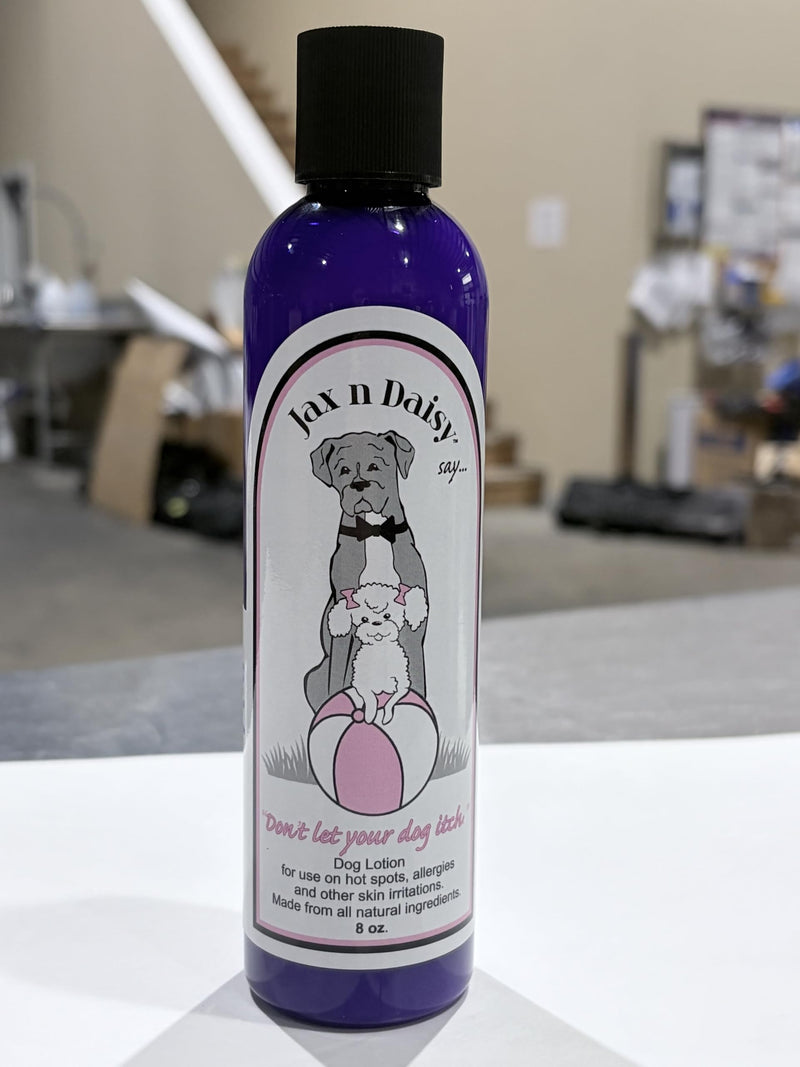 Jax N Daisy's 8oz Lotion Relieve Your Itchy Dog's Skin - A Soothing regimen for Dogs with Itchy Skin and Hot Spots - Perfect for Dog Grooming Supplies!