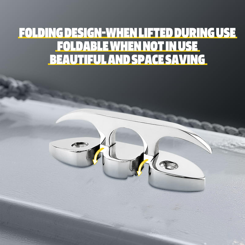 Pacify 2 Pack Folding Boat Cleats 316 Stainless Steel 4.5/5/6 Inch Flip-Up Dock Cleats Marine Grade Retractable Boat Cleat for Deck, Dock, Kayak, Mooring, Rope Line with Fasteners 4.5inch - BeesActive Australia