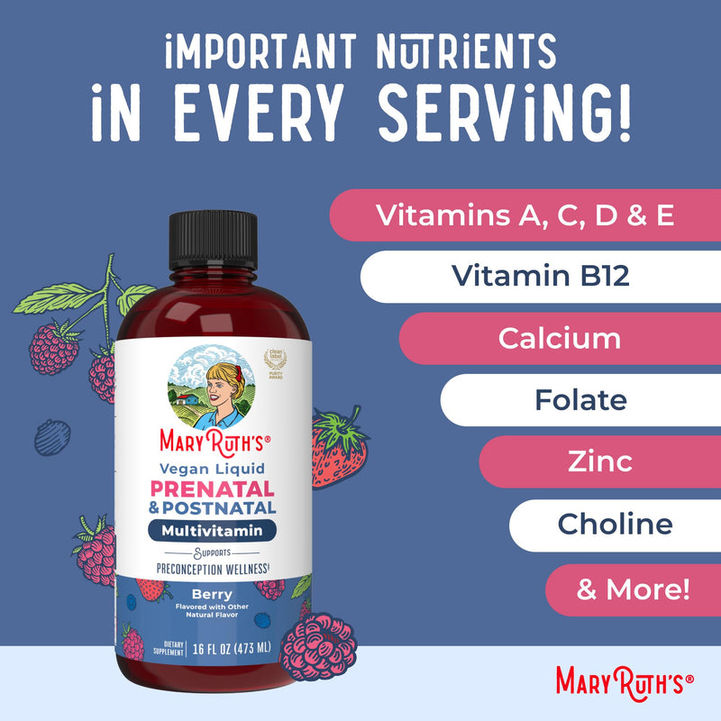 MARYRUTH'S Postnatal & Prenatal Liquid Multivitamin for Women, 16 oz, Vegan | Selenium, Folate, Healthy Fetal Development, Vegan, Non-GMO 16 Fl Oz (Pack of 1)