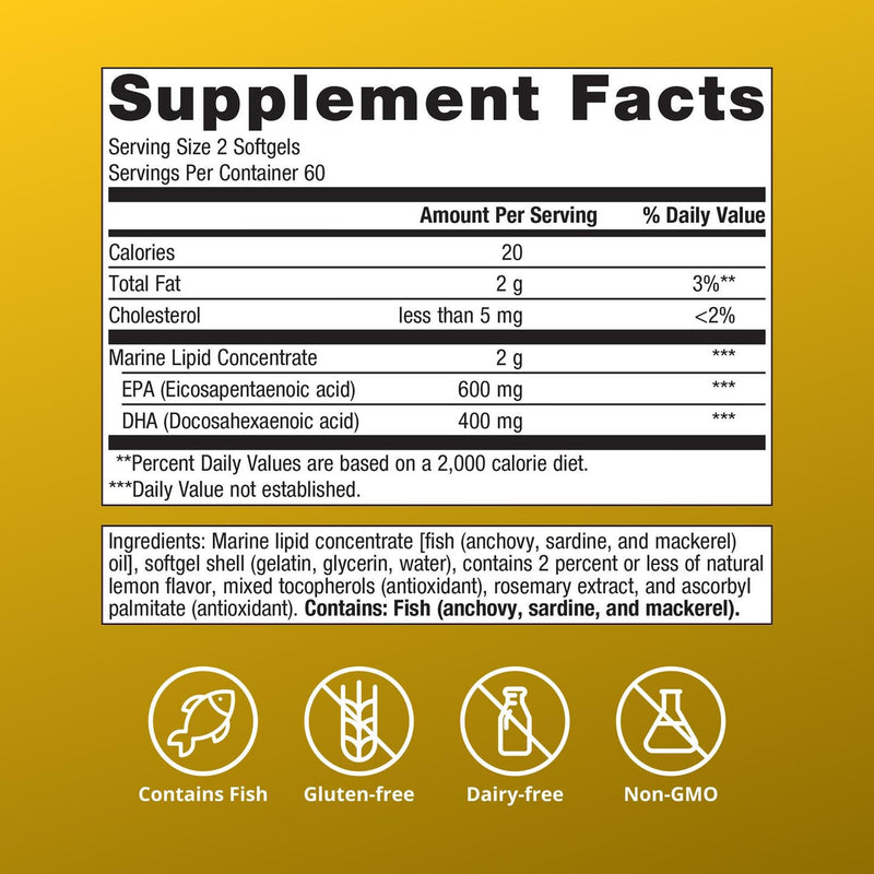 Metagenics OmegaGenics EPA-DHA 500 Fish Oil, 120 Softgels | High Potency, Supports Cardiovascular Health, Fish Oil EPA DHA, Purity and Quality Tested, Non-GMO and Gluten-Free Lemon 120 Count (Pack of 1)