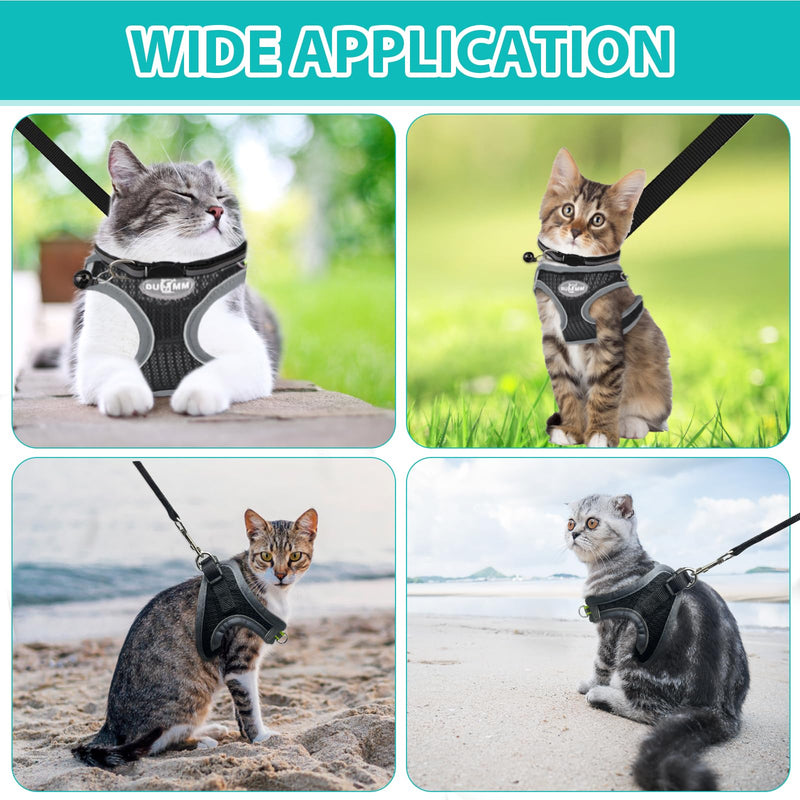 Cat harness escape-proof, cat harness set with leash, cat harness for walking, puppy harness with reflective and breathable for small and medium-sized cats, black (XS) XS - BeesActive Australia