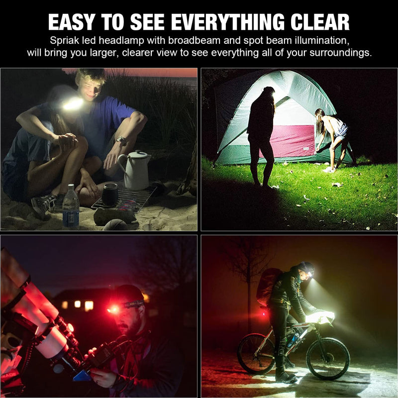 LED Headlamp, 1000lumens 230° Widebeam Headlight, USB Rechargeable HeadLamp with Red Taillight, Lightweight Waterproof Headband Light for Camping Running Hiking, Hard Hat Headlamp led headlamp 2pcs