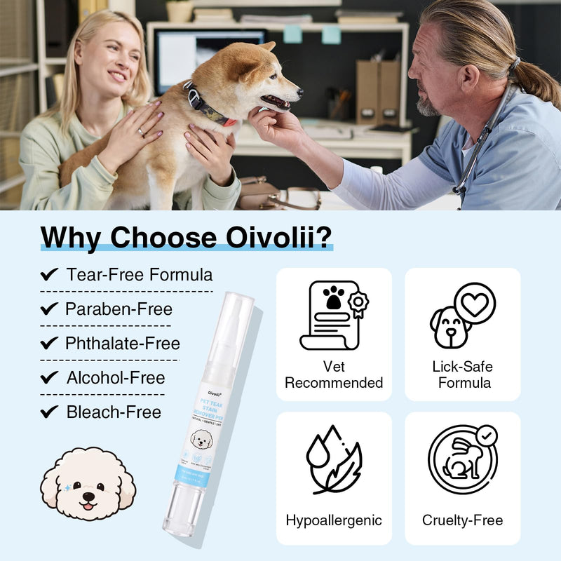 Tear Stain Remover Pen for Dogs & Cats - Gentle Eye Cleanser with Aloe Vera - Professional Stain Remover for White Dogs (Maltese, Poodle) - 5ml