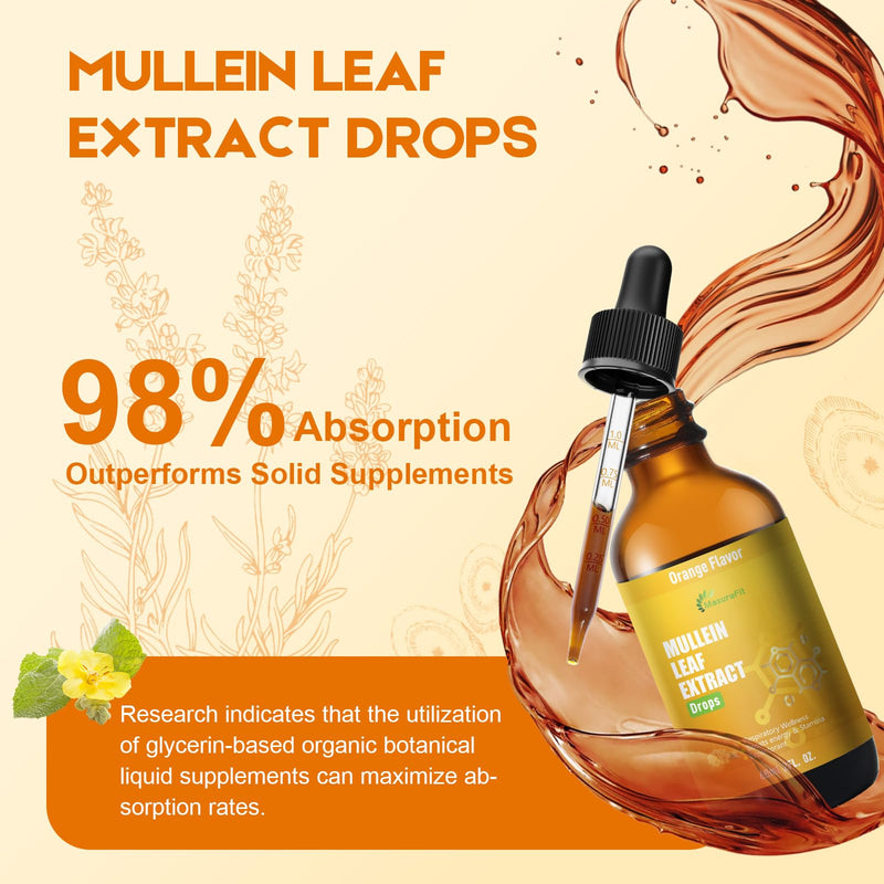 Mullein Drops for Lungs Liquid - Support Respiratory Herbal Supplement,Mullein Leaf Extract for Lungs Cleanse with Cordyceps, Marshmallow Root & Licorice Root Extract 2 fl oz 1 Pack