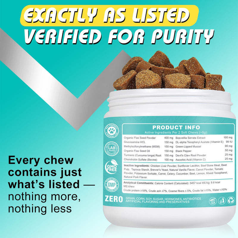 Bailey & Buddies Hip and Joint Supplement for Dogs, 120 Soft Chews with Glucosamine, Chondroitin, MSM and Green-Lipped Mussel, Joint Support for Senior Dogs and All Breeds - Chicken Flavor