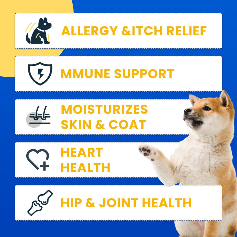 Fish Oil for Dogs-Promotes Heart, Skin, Coat, & Immune Health，Fish Oil containing EPA, DHA, and Coenzyme Q10, Suitable for All Dog Breeds， All Natural Supplement for Pets-60 Counts 1 bottle