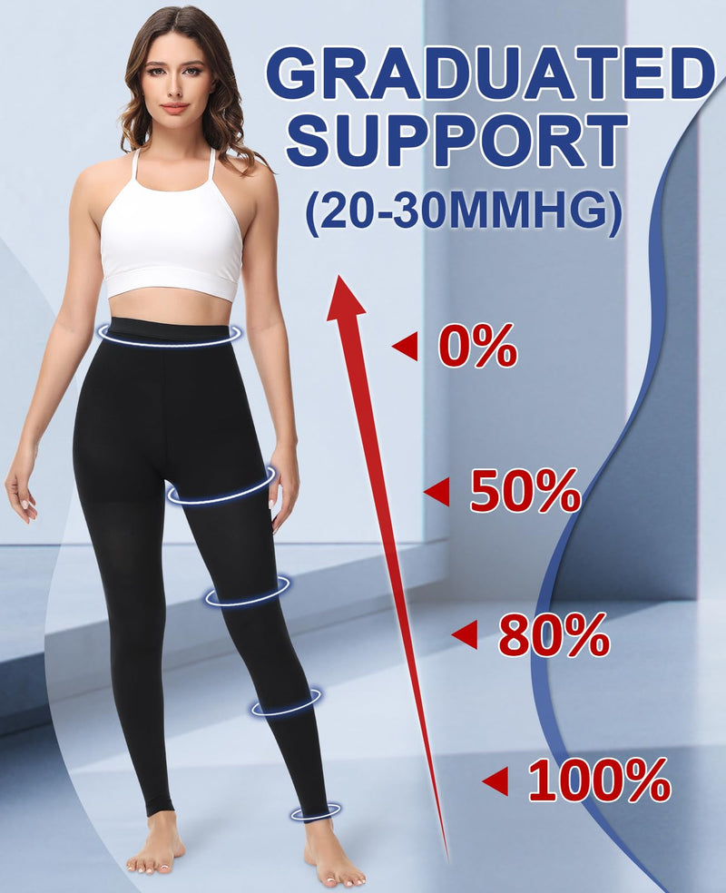 beister Medical Compression Pantyhose for Women & Men, 20-30mmHg Graduated Support Tights, Opaque Footless Waist High Compression Stockings & Leggings for Varicose Veins, Edema, Flight, DVT Black XX-Large - BeesActive Australia