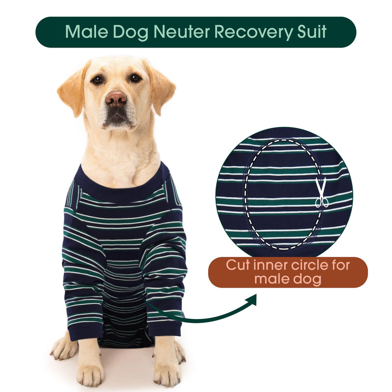 Kuoser dog bodysuit after surgery for medium-sized dogs pajamas, one-piece surgery body dog castration male, dog body suit with legs, long sleeves for dogs surgery body bitch, dog collar alternative, L L (back: 43 cm; chest: 62 cm) navy stripe - BeesActive Australia