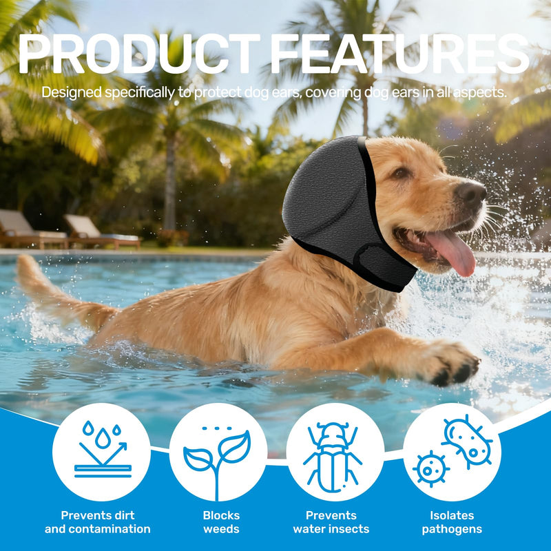 Dog Calming Ear Wrap with Noise Reduction, Anxiety-Soothing Headgear for Thunderstorms, Fireworks, Grooming, Adjustable Noise-Muffling Ear Cover for Medium Dogs and Large Puppies, Grey (S)