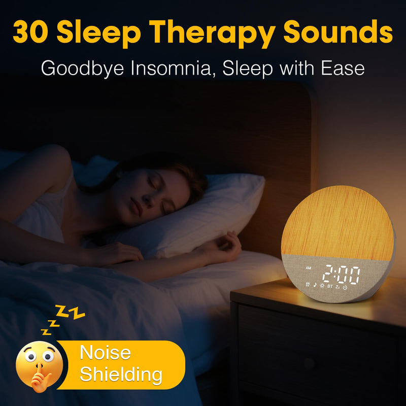 Sunrise Alarm Clock for Morning Wake-up: Gentle Gradual Wake Up Light for Heavy Sleepers Relieve Stress - Linen-Wrapped for Bedroom - 30 Sleep Sounds White Noise Machine with Memory & Bluetooth 6.5*4.6*6.2 Inch - BeesActive Australia