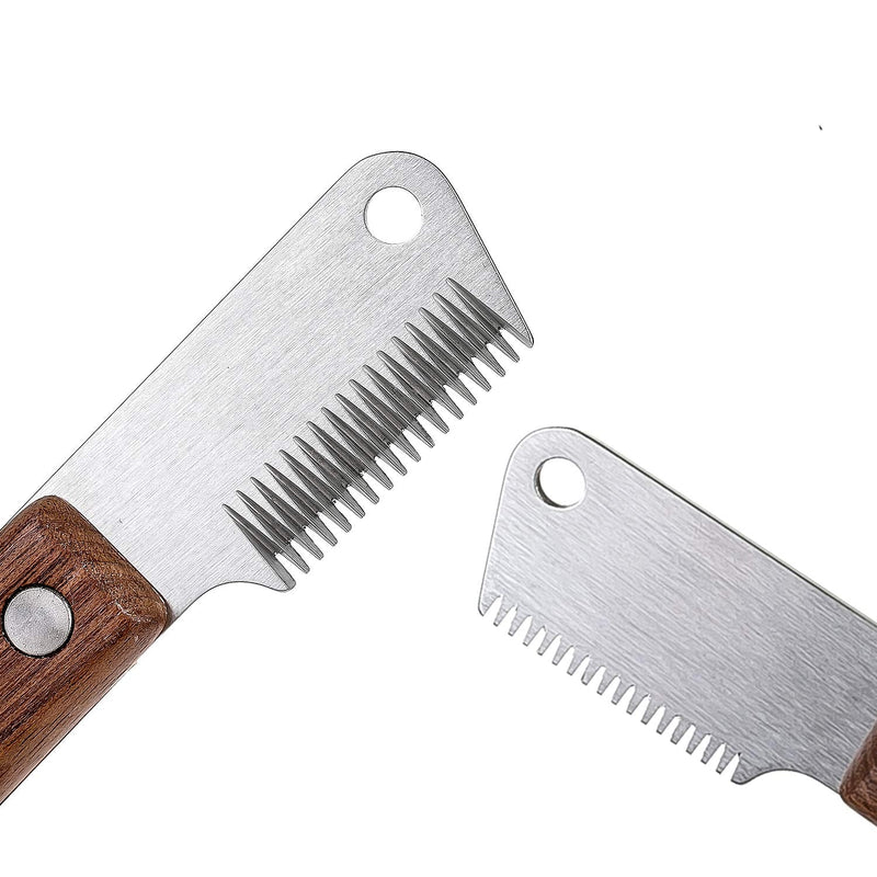 linjinde dog trimming knife with wooden handle for blunt dogs, rough-haired dachshund, fine top coat terrier, medium stripping knife, brown trimming knife, pet care tool for pet undercoat - BeesActive Australia