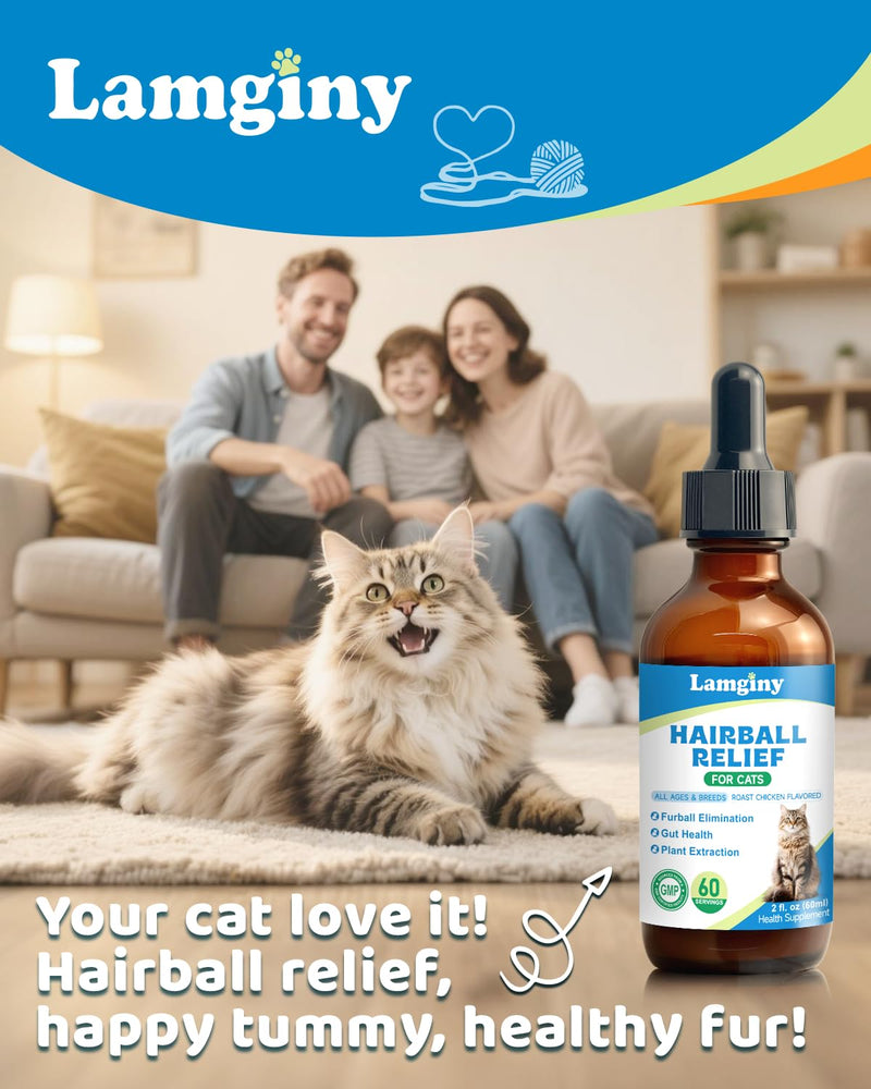 Hairball Relief for Cats - Cat Hairball Remedy for Digestive Health Aid, Immune Support, Skin Coat Support, Furball Control with Psyllium Husk, Pumpkin Fiber, Omega-3, Enzyme, Vitamin, 60ml
